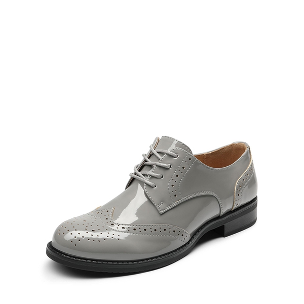 Classic Lace Up Brogue Oxford Shoes  - LIGHT GREY -  0